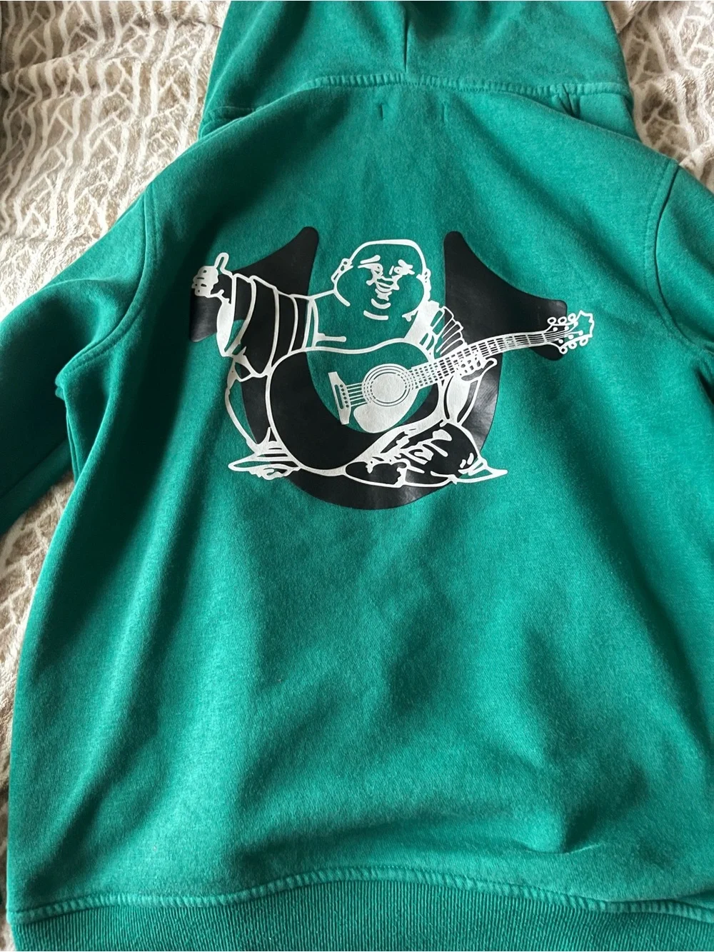 True Religion Mens Teal Full-Zip Hoodie with Silver Logo